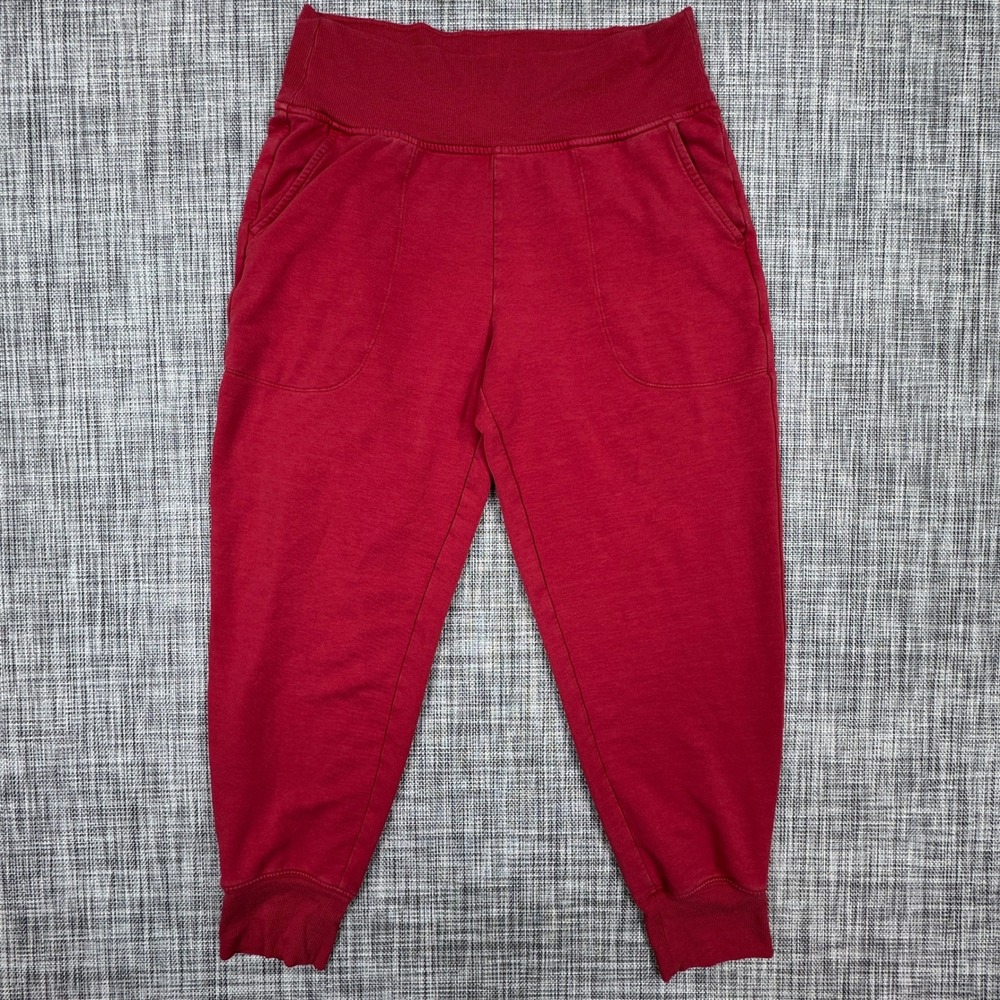 Athleta Jogger Pants Womens Medium Petite Red Fleece High Rise Pull On Pockets